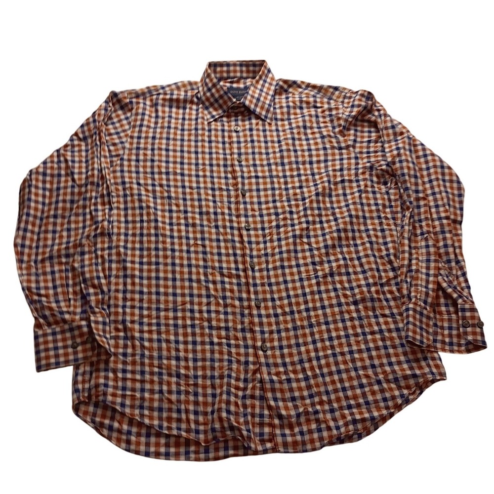 Scott Barber Button Down Shirt Men's Gingham Check Cotton Large Orange Blue